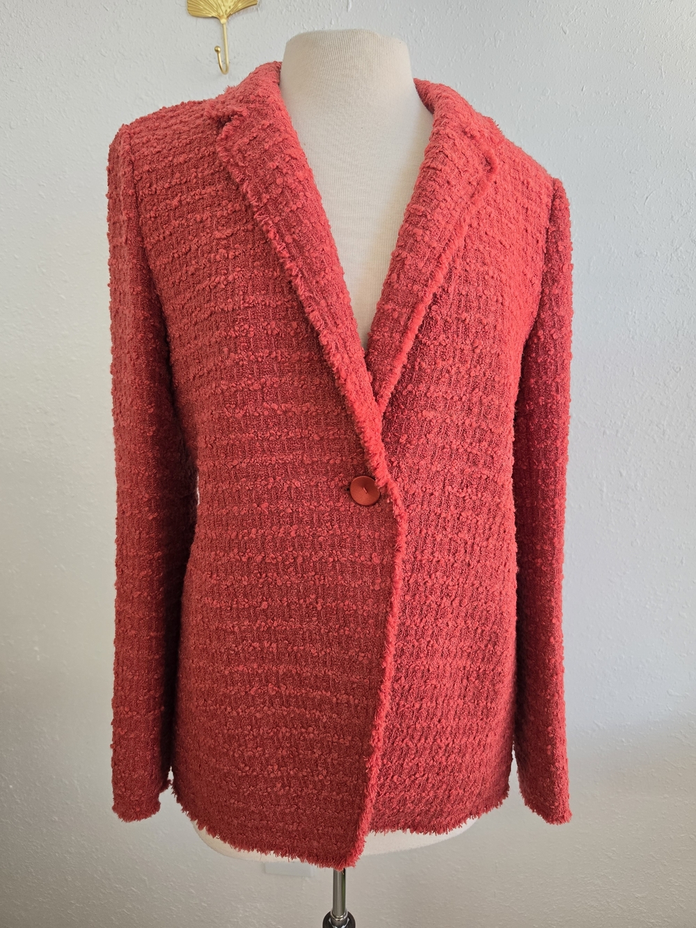 Lafayette 148 Size 8 Rust Red Bouclé Virgin Wool Blazer Jacket
